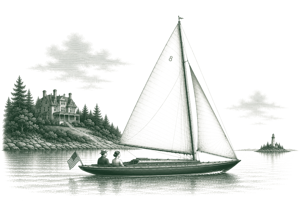 Eight Management sailboat engraving
